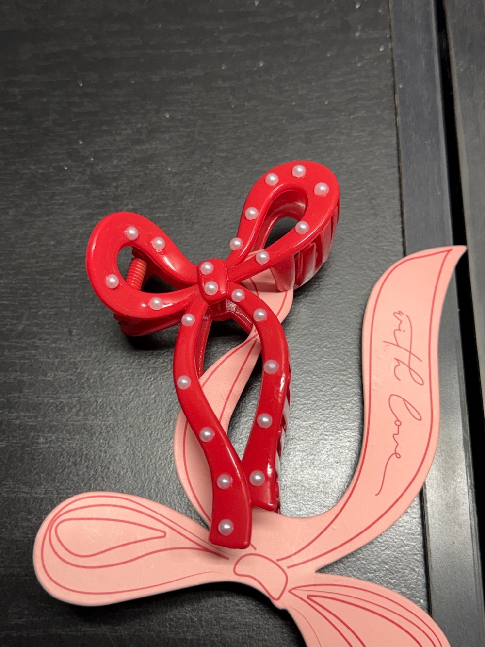Mud Pie Red Bow Hair Clip with Pearl Studs